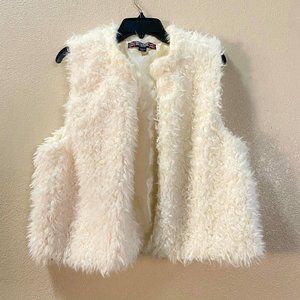 Beware London Women's Faux Fur Open Vest, White